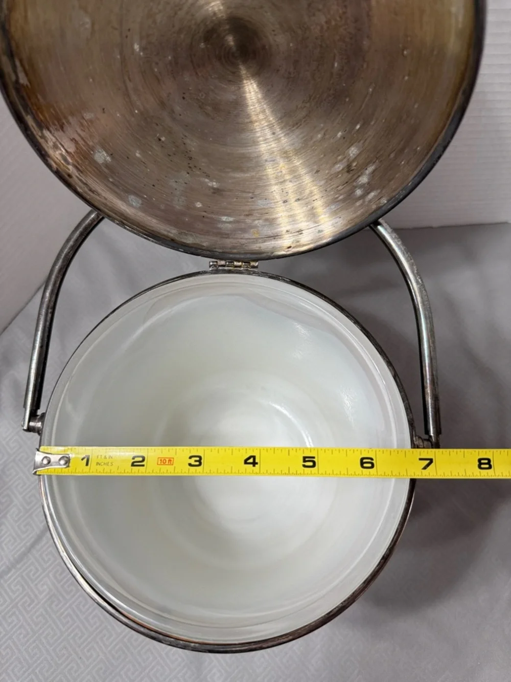 Vintage Silver Plated Ice Bucket Swing Top Lid & Handle Glass Liner Luxury